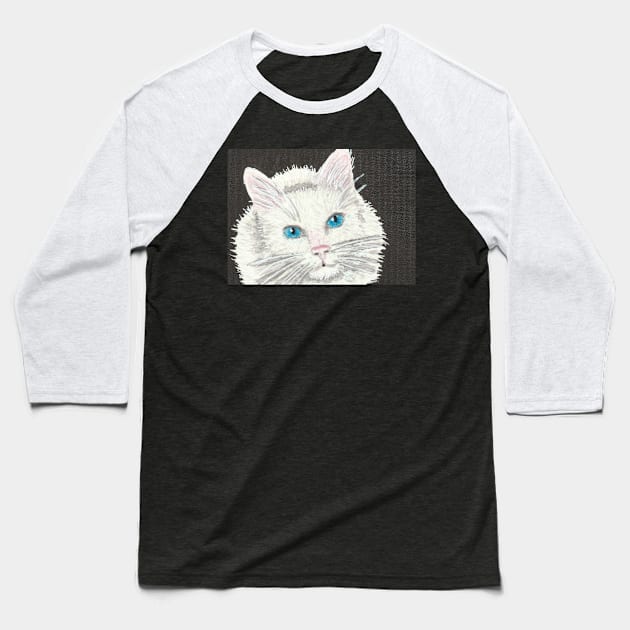 white cat face Baseball T-Shirt by SamsArtworks